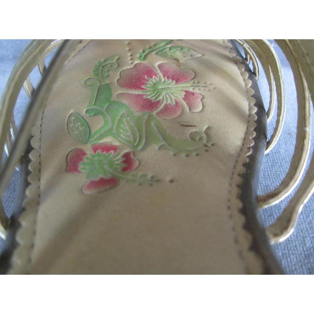 Hush Puppies Sandals Womens 6M Metallic Leather Slides Floral Insole Wedge Heels - Picture 8 of 8